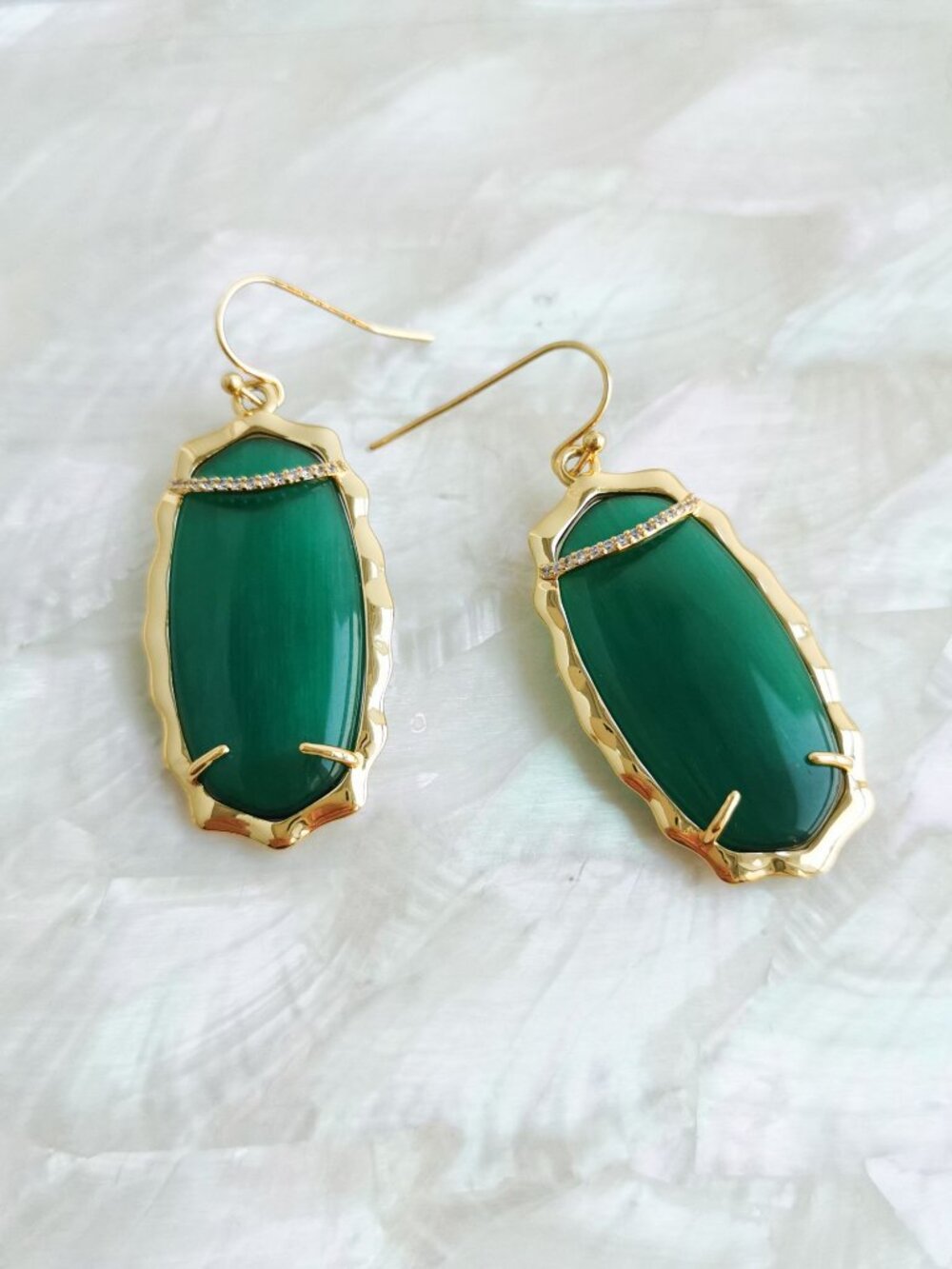 Alicia Bonnie • Charlotte Gold Green Cat's Eye Earrings